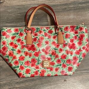 Dooney & Bourke Red and Green Floral Tote